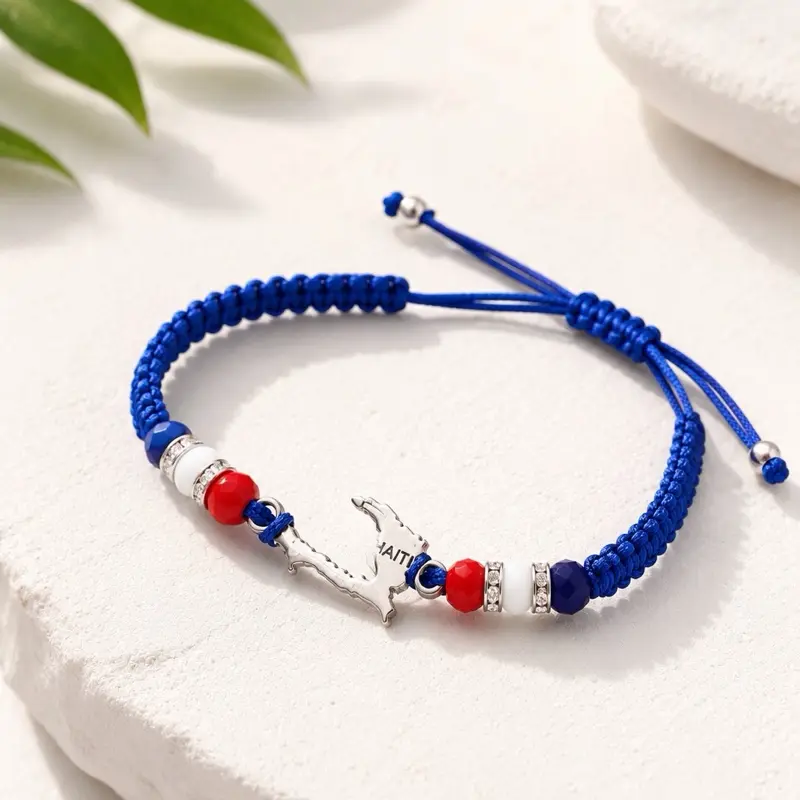 Silver Handmade Haiti Flag Bracelet