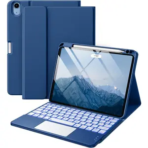 Compatible with 11 Inch Tablet & 5th/ 4th Generation Case with Keyboard-Multi-Touch Trackpad, 7-Color Backlit, Detachable Folio Cover For 11-inch (2025/2024) (Navy Blue)