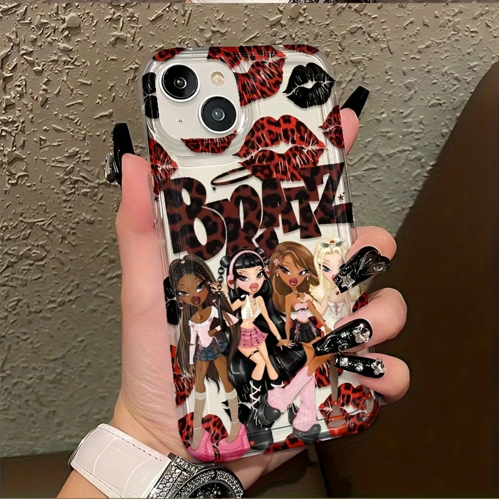 Fashionable cute personality B-Bratzs leopard print lip Y2K design phone case, stylish shockproof personality creative design, compatible with iPhone 17/16/15/14/13/12/11/X/XS/XSMAX, suitable as a holiday gift for friends, family, or yourself., Cover, Acc