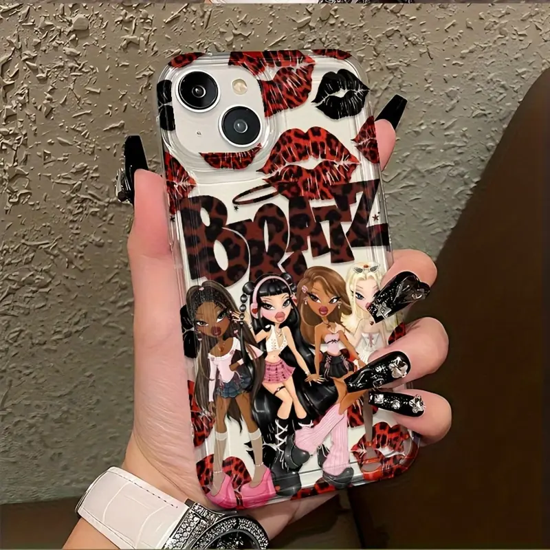 Fashionable cute personality B-Bratzs leopard print lip Y2K design phone case, stylish shockproof personality creative design, compatible with iPhone 17/16/15/14/13/12/11/X/XS/XSMAX, suitable as a holiday gift for friends, family, or yourself., Cover, Acc