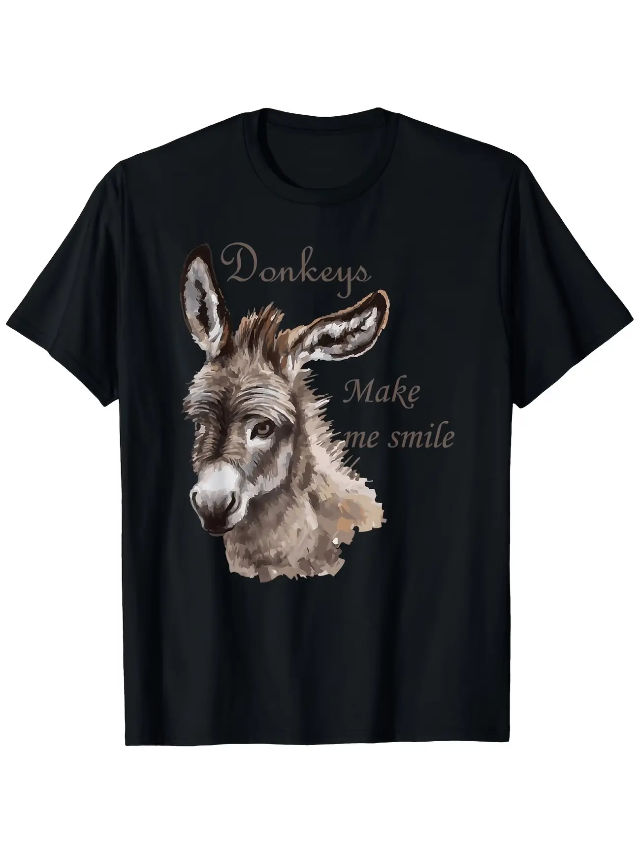 Donkeys Make Me Smile Graphic T-Shirt Retro Donkey Face Design with Brown & White Donkey Print, Unisex Casual Comfort Fit, Funny Animal Lover Gift for Men & Women, Casual Attire & Themed Events, Machine Washable Soft Round Neck Tee,