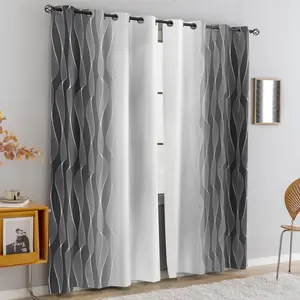 2-piece black, white, and gray gradient curtains, lightweight luxury high-end living room and bedroom curtains, semi-light-blocking polyester fabric, home daily room decorative curtains, Window Curtain