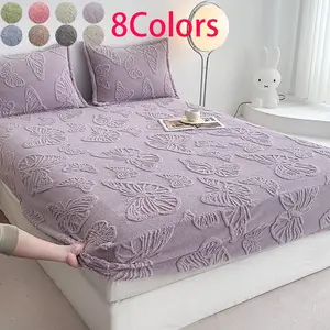 Butterfly Jacquard Bedding Set, Thick Flannel Fabric, Winter Warmth, King Queen Size, Non-Slip Deep Pockets, Includes Sheet and Pillows, Bed Sheets Set