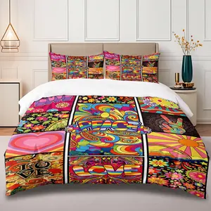 Heart-patterned Rainbow Gradient Striped Colorful Print Duvet Cover Set,1 Count Duvet Cover & 1/2 Pillowcase Without Filler,fun Doodles,soft And Soothing Texture,multiple Styles Available,unique And Personalized Style,suitable Bedding For All Seasons
