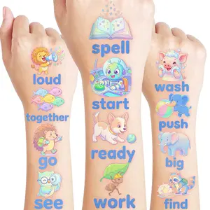 120 Pre-Cut Sight Words Temporary Tattoos for Kids - First Words Vocabulary