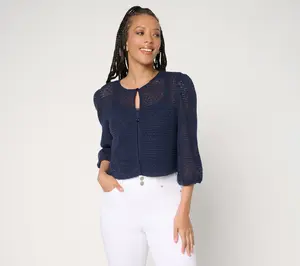 Denim & Co. Beach Fauxchet 3/4-Sleeve Topper