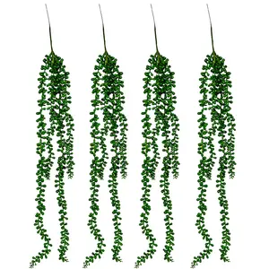 4 pcs 24inch/61cm Artificial Succulents Lover Tears, Simulation Green Plant, Plant Hanging Fake String Of Pearls For Wall Home Garden Decor
