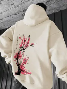 Unisex Loose Round Neck Long Sleeve Floral Printed Hoodie, Casual Street Style, Comfortable Versatile Sweatshirt, Perfect for Everyday Wear