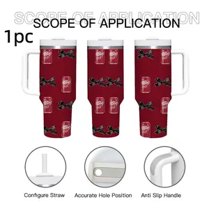 1pc 40oz "Dr Pepper Black Bow" Insulated Tumbler with Handle & Straw, Bold Red Can & Black Satin Bow Pattern, Double Wall Vacuum Insulation, Leakproof Lid, Perfect Gift for Soda Lovers & Dark Coquette Fans, Portable Vacuum Flasks, Insulated Bottle