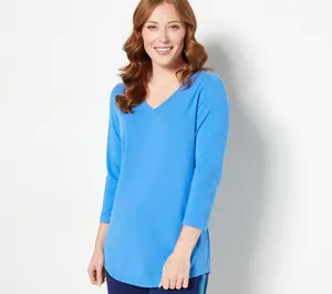 Susan Graver Regular Weekend Essentials Comfy Cotton V-Neck Tunic