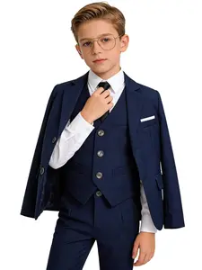 Boys Formal 4-Piece Suit Set, Available in Black/Navy, Blazer + Vest + Trousers + Tie, Premium Wrinkle-Resistant & Polished, Perfect for Birthday Parties, Weddings, Graduations & Anniversary Celebrations, No Shirt Included--19133