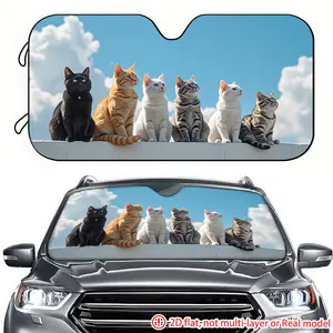 Six cats sit in rows on a car sunshade with 2D high-definition printing. The car sunshade effectively blocks sunlight and is suitable for decorating the front windshield of General Motors, trucks, and SUVs