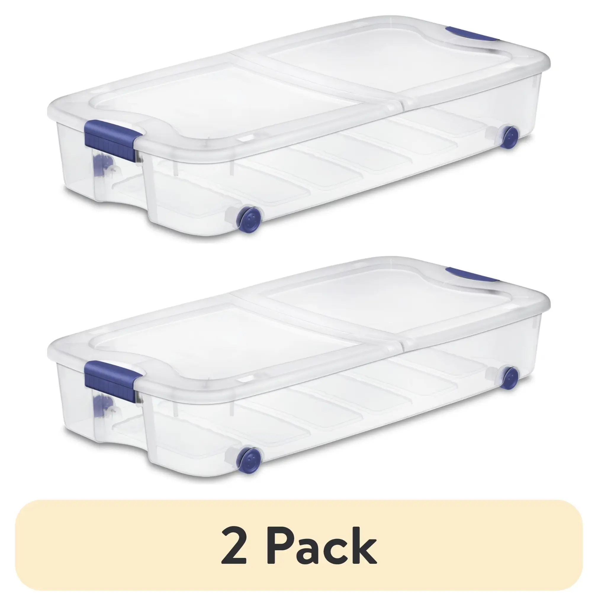 5394004437 - (2 Pack) 66 Qt Underbed Storage Bin Clear Plastic Container Latching Lid Wheels