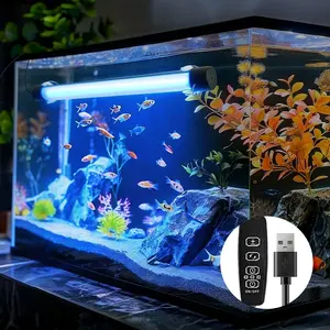 LED Aquarium Light Fish Tank Lamp 8 to 16 Inches Adjustable Brightness, USB Dual Drain Design, Multiple Lighting Modes for Freshwater or Saltwater Decor