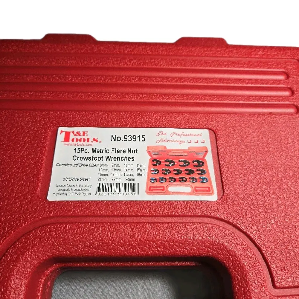T&E 15Pc. Metric Flare Nut Crowsfoot Wrenches - Red Design, Ideal for Precision Tools, Number 93915