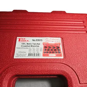 T&E 15Pc. Metric Flare Nut Crowsfoot Wrenches - Red Design, Ideal for Precision Tools, Number 93915