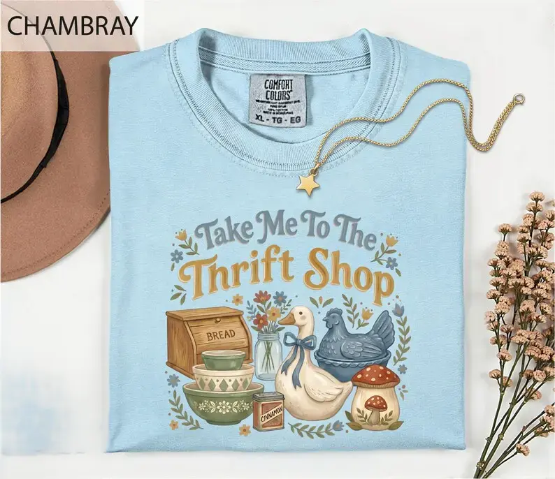 Comfort Colors Take Me To The Thrift Shop T-Shirt, Vintage Thrifting Unisex TShirt, Retro Graphic Top, Funny Thrift Lover Tee - All In Print