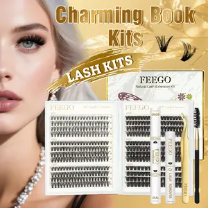FEEGO DIY Lash Extension Kit 30+40+50+60+80+100D Lash Clusters - Individual Clusters 456Pcs 10-16mm D Curl Lashes 6 in 1 Ultra-Large Capacity Cluster Lashes Clusters Thick Eyelash Extension Kit Individual Lashes