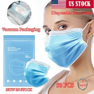 50 PCS Disposable Face Mask 3-Ply Non-Medical Vacuum Packaged for Adults Healthcare Protection US Stock
