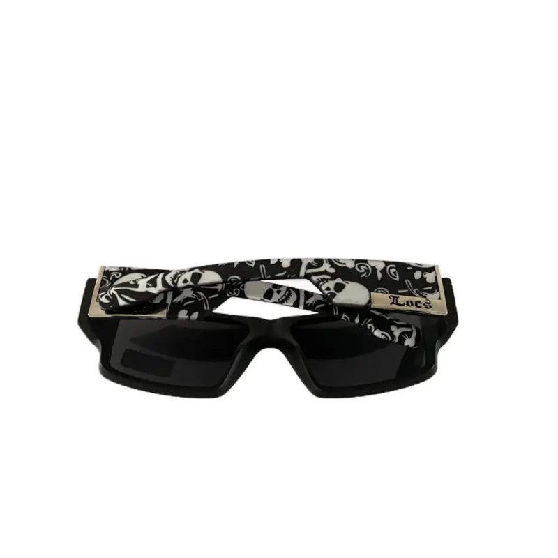 Matt Black frame with skull art design Square Framed Sunglasses Gothic Shades