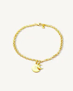 Custom Round Initial with Moon Bracelet