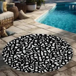 360 stand 5x5 ft. Round Alphabet Polyester Washable Outdoor Area Rug - Modern Typography Print, Easy Cleaning, Office Decor, Washable Area Rug, Polyester Rug