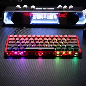 High-end 61-key hot-swappable hollow mechanical keyboard, gradient RGB backlighting, compact wired keyboard—ideal for gaming, office work, and travel