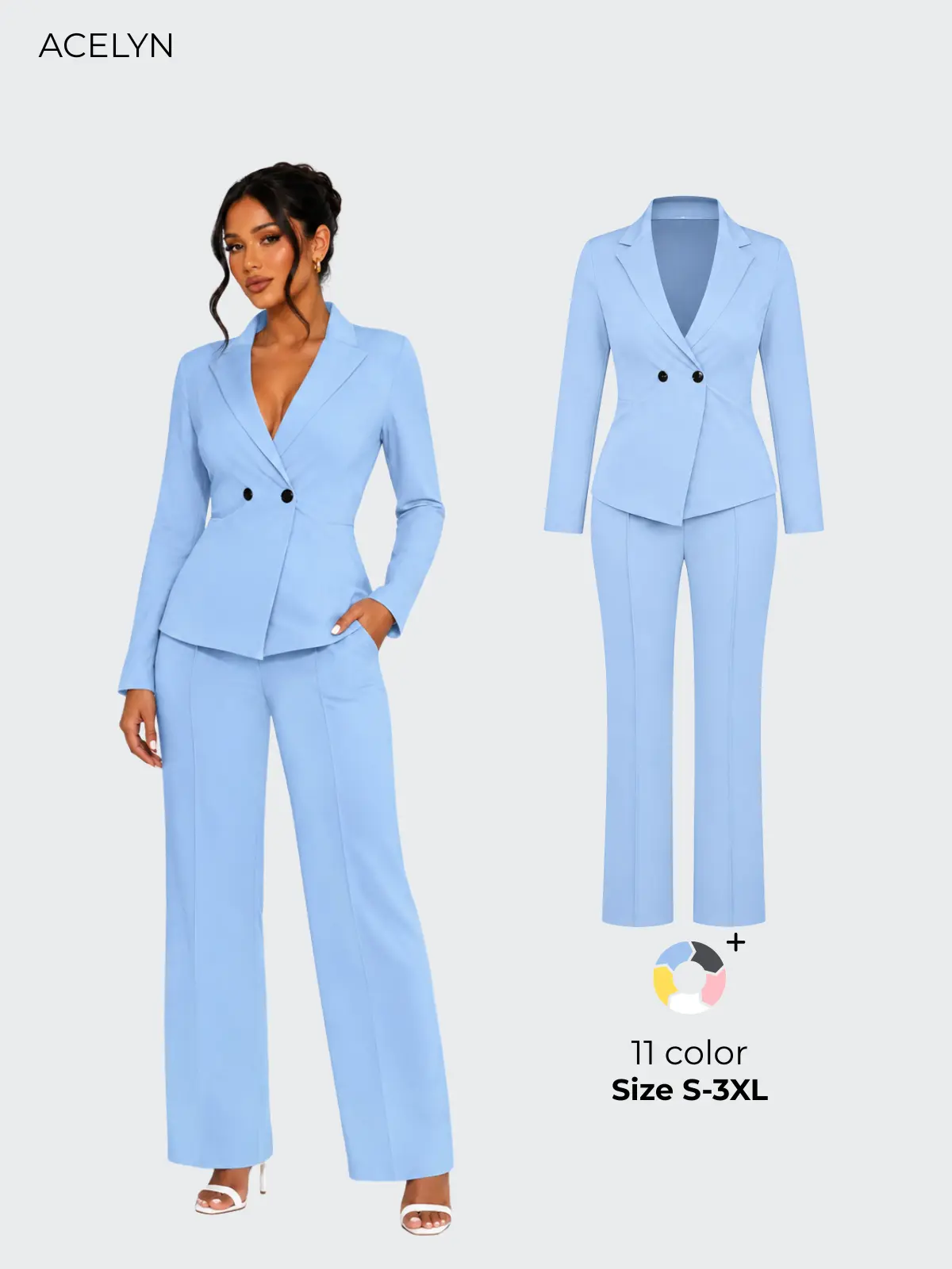 Acelyn Women's 2 Piece Blazer Pants Suit | Business Casual Long Sleeve Work Outfit, Curvy Fit, Stretch Fabric, Elegant Office Set business casual sets