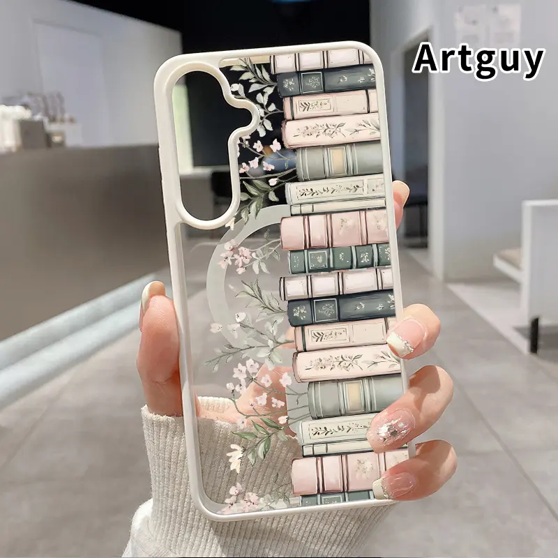 Magnetic Phone Case Compatible with Samsung Galaxy S24 Plus S25 S23 FE S22 Ultra S22+ Books with Blooms Acrylic Back TPU Edges Clear Full Protection Ultra Thin Protective Cover for Girl