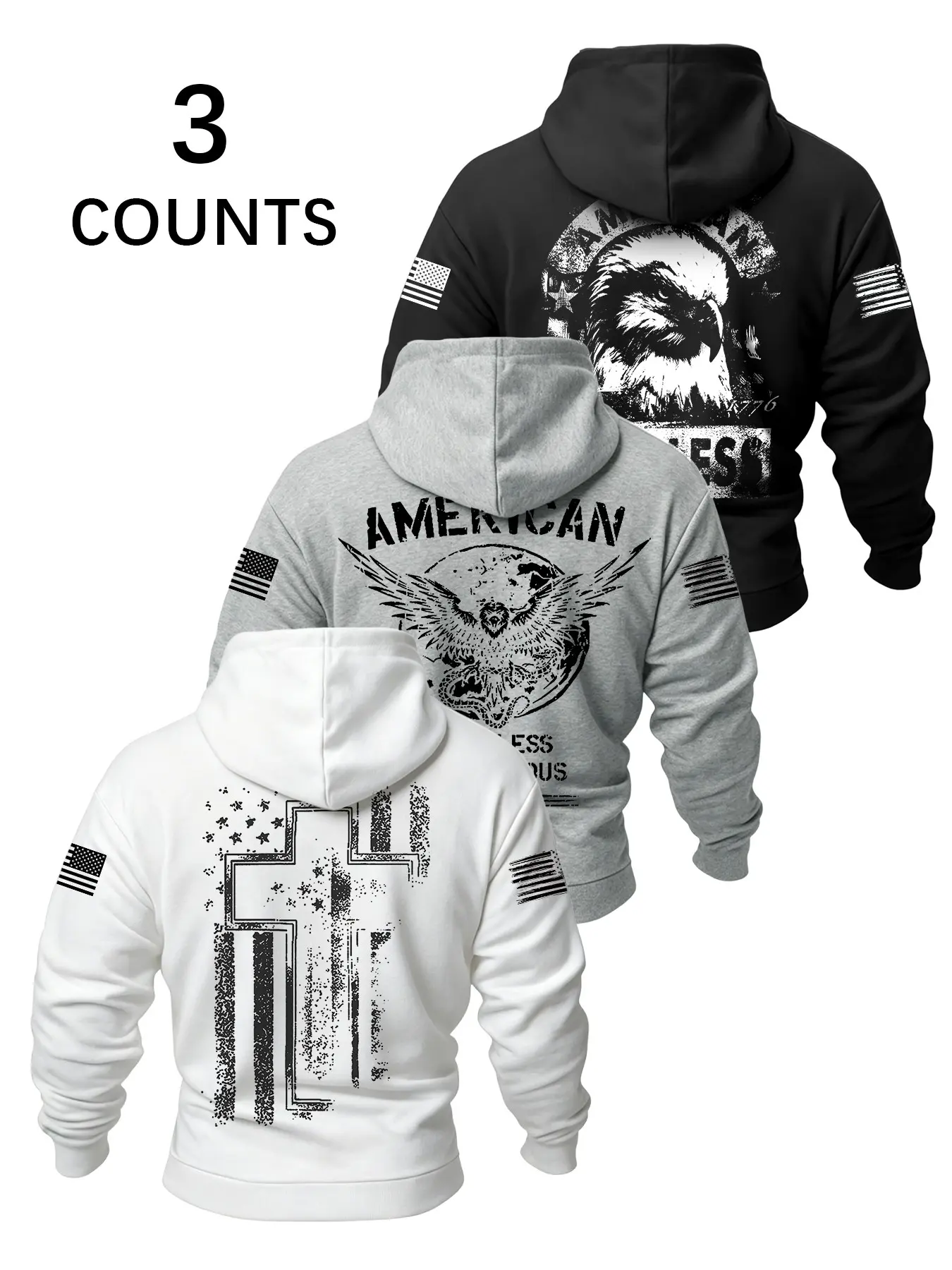 Men's Fashion American Patriotic 1776 Cross Print Hoodie, Casual Sweatshirt Hoodie, Casual Loose-Fitting Design for Everyday and Outdoor Activities, Perfect Gift for Friends