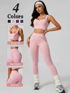 Sf Fish Clothing Sporty High-Waist Camisole Set, Seamless Knit Bra Top & Ankle-Length Pants, Four Colors, All Seasons