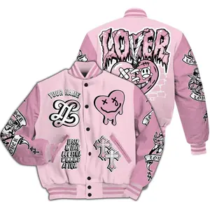 Orchid 4s Lover Loser Varsity Jacket, Custom Name Baseball Outerwear, Bold Street Culture Design With All Over Print