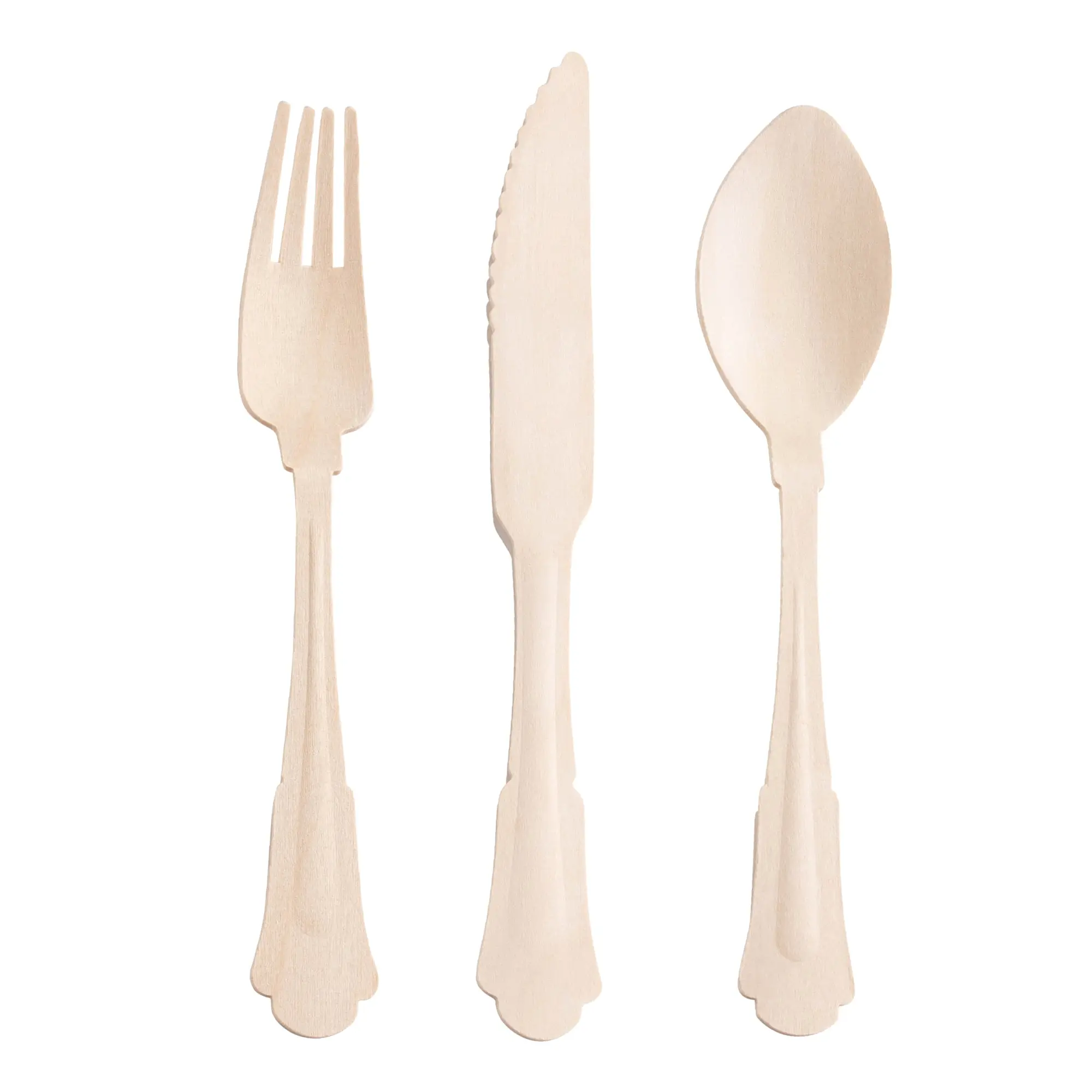 Silhouette Birch Wood Eco Friendly Disposable Wooden Cutlery Set - Spoons, Forks and Knives