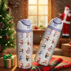 Christmas 32oz Dual Drink Sports Water Bottle Tumbler, Cute Snowman Pattern, 304 Stainless Steel Insulated, Large Capacity Fruit Cup, Perfect Gift