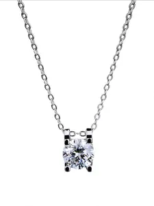 Women's Moissanite Single Diamond Necklace, 2 Carat Lab-Grown Diamond Pendant, S925 Sterling Silver, 14+4 Inch Chain, Heart Engraved Gift