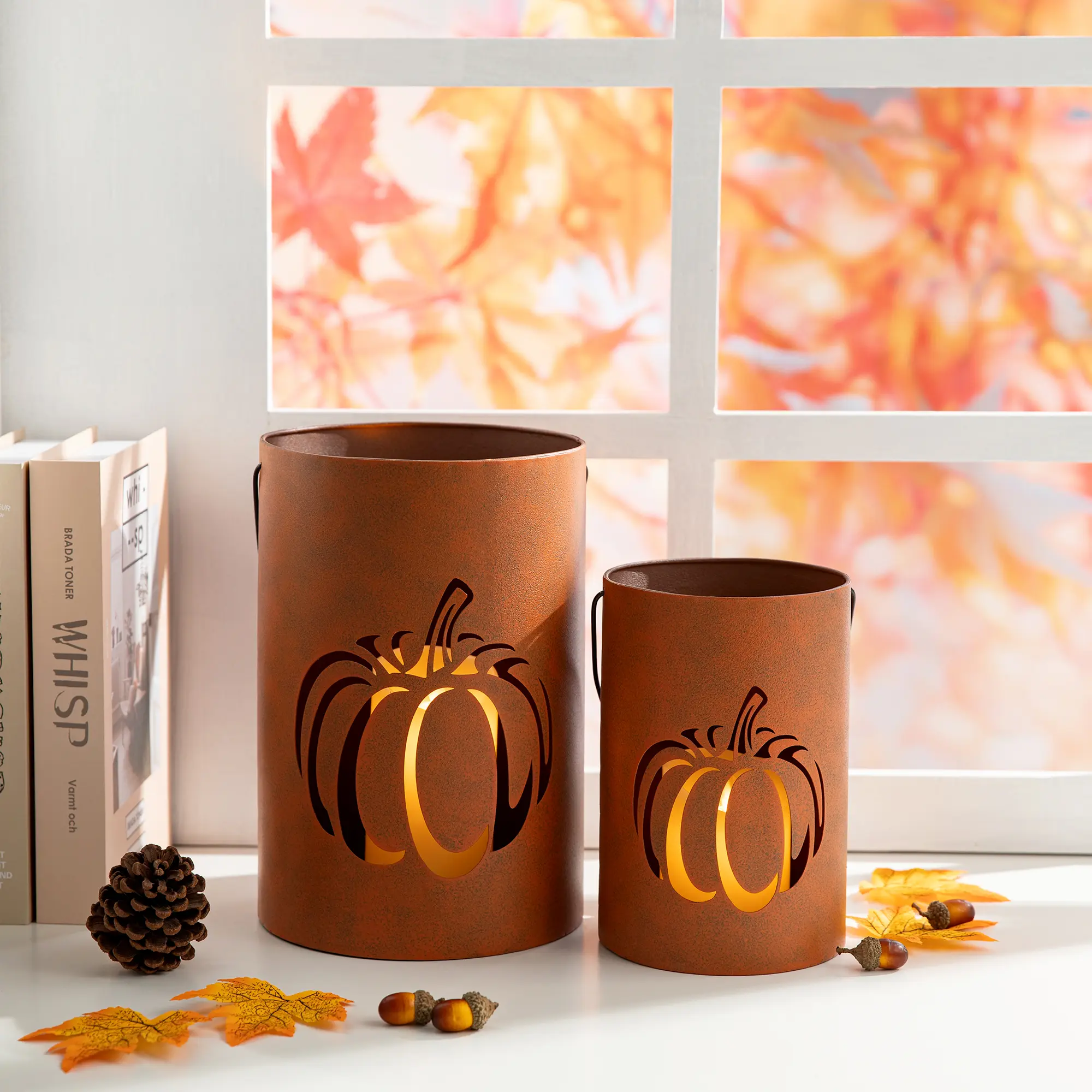Set 2 of Metal Cutout Pumpkin Bucket