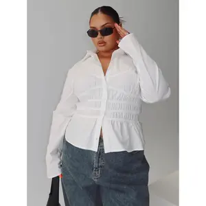 Liesel Shirred Long Sleeve Top White Curve