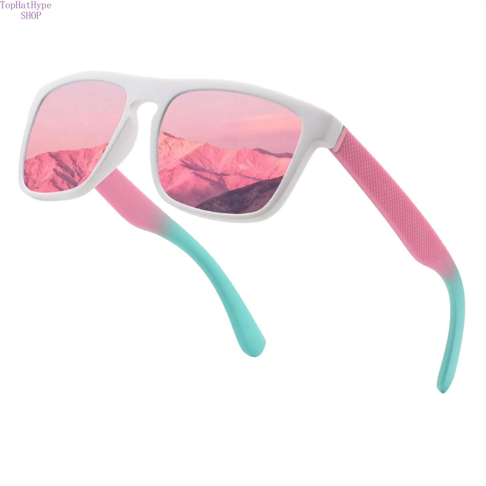 Women's Classic Bold Square Retro Statement Frame Anti-UV Sun Protective Glasses - Pink Lenses, Gradient Arms, UV400, Casual Non-Prescription Accessory Shades for Beach Vacation, Daily Wear, Anti Uv Glasses, Bold Square Shades, Casual Sunglasses