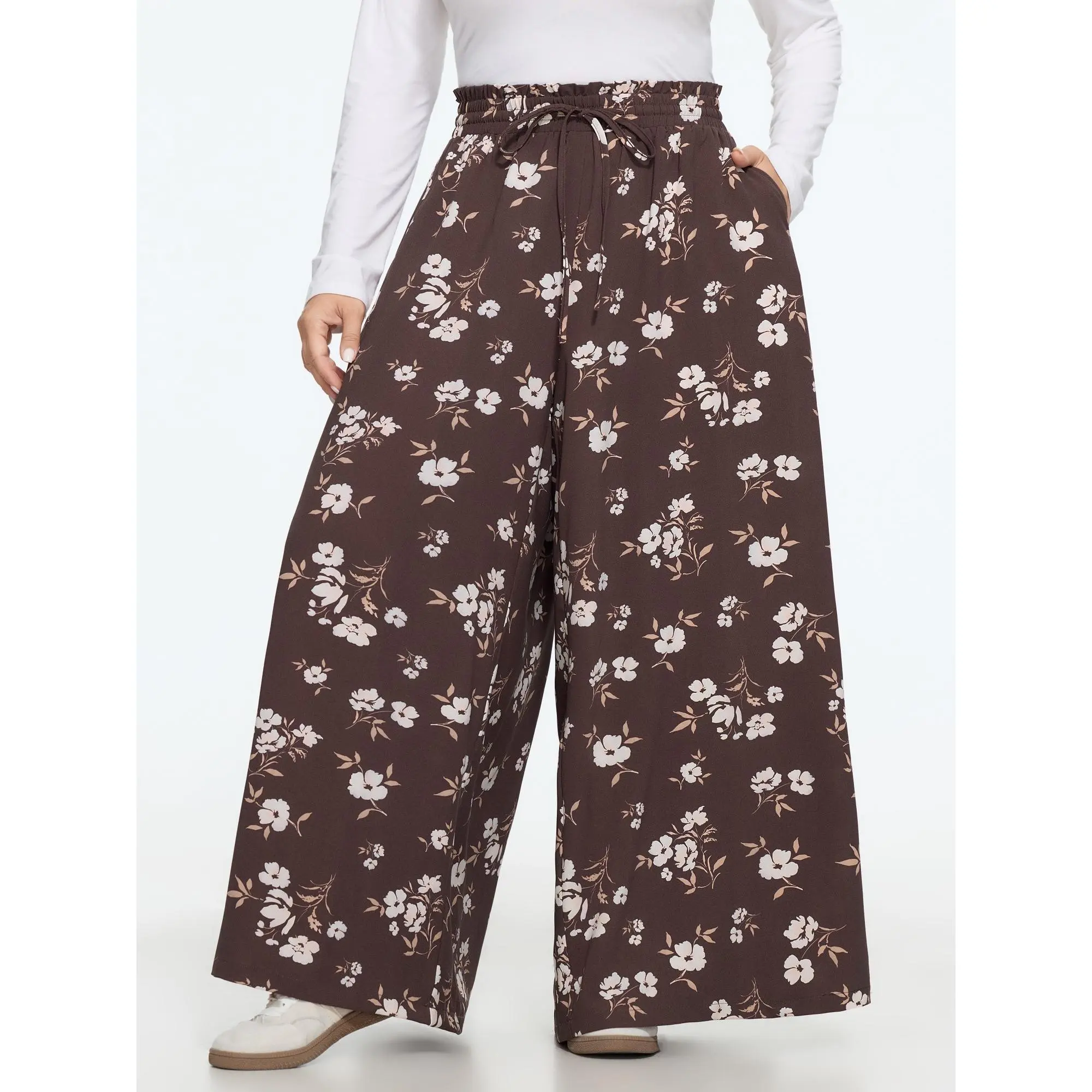 BloomChic Floral Print Pocket Wide Leg Pants 【M-6XL】