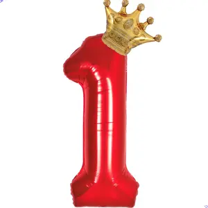 Crown Red 1 Balloons for Red Theme Birthday Party Decorations for Women Kids, Foil Mylar Large 40” 1 Birthday Balloon for 1st plim plim Party Decorations Supplies (Number 1 balloons)