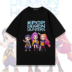 Cute Anime Graphic Tee 100% Cotton K-Pop Demon Hunters Shirt Y2K Aesthetic Streetwear Casual Summer Short Sleeve T-Shirt