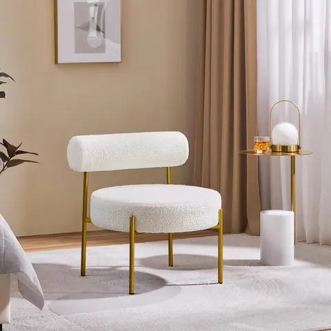 Yaheetech Modern Minimalist Armless Boucle Fabric Vanity Chair - Gold Metal Legs Contemporary Decorative Indoor Furniture Chair, 25″L×23″W×26″H, 300 lb Weight Capacity, for Vanity, Bedroom, Furniture