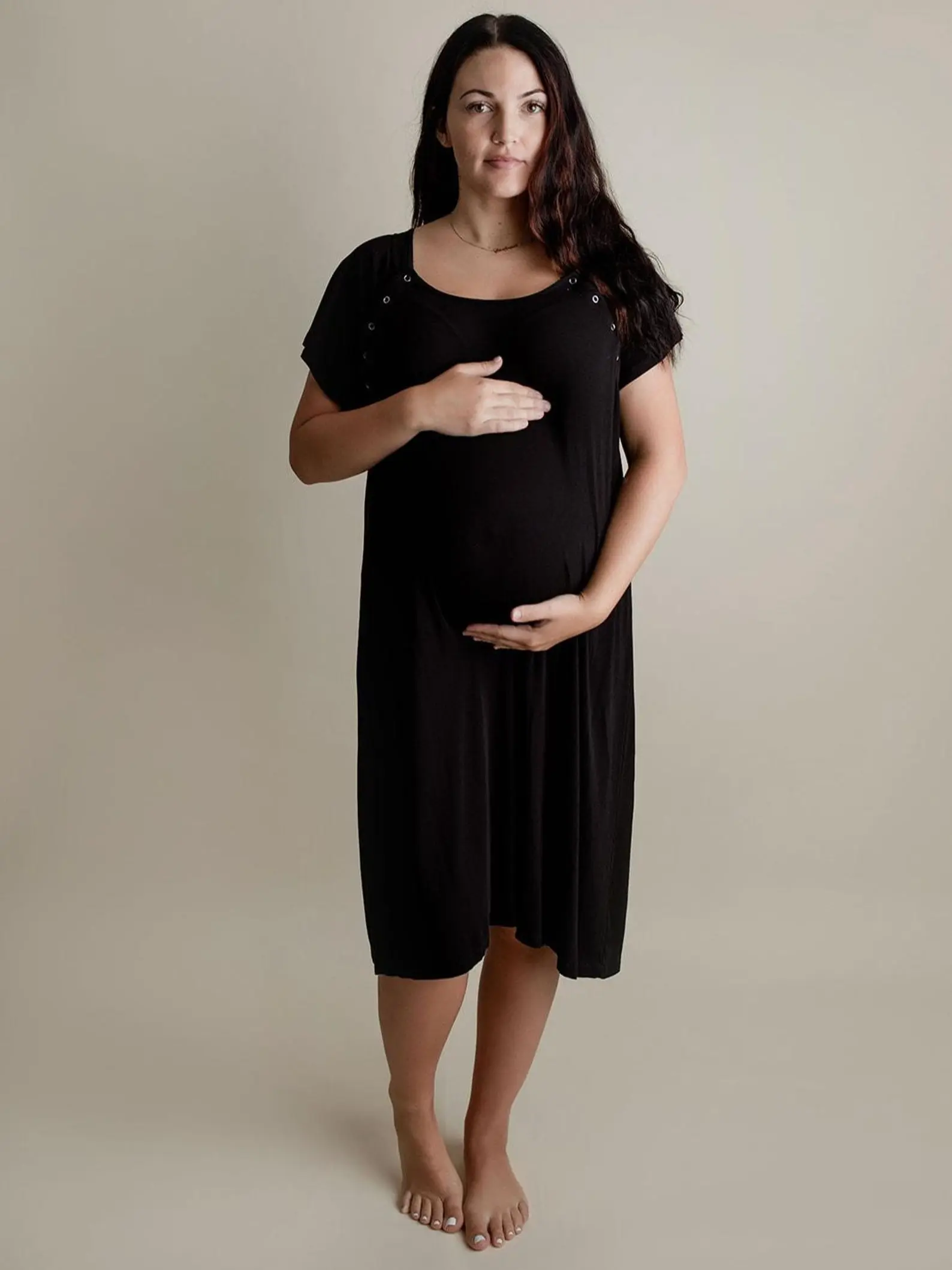 Three Little Ribbed Black Labor and Delivery Nursing Hospital Gown- Pajamas & Breastfeeding