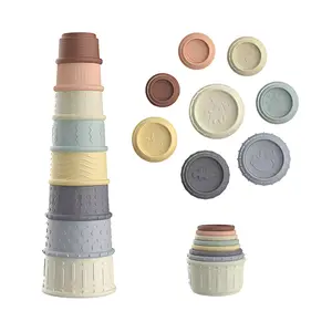 Pequeño Stacking Cups Activity for Baby | Early Development and Sensory Training | Silicone Toy | Baby Stackable Cups | Bath & Water Table Toys | BPA Free | Age 6+ Months | 8 Count Set