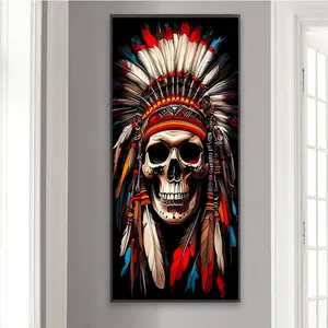 Indian Style Skull Pattern DIY Diamond Arts Colorful Painting Kit without Frame, 5D Diamond Arts Colorful Painting Kit, Wall Art Decor for Home Living Room Bedroom