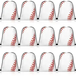 12 Pieces Baseball Drawstring Bags Bulk Small Sport Goodie Bags Snack Treat Backpack for Ball Birthday Party Favor Team Gifts(10 x 12 Inch)