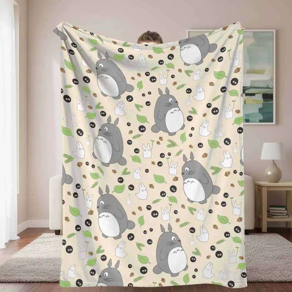 Flannel Throw Blanket - Cute Forest Spirit Cartoon Nature Leaf & Acorn Print, Soft Warm Durable Lightweight, Adorable Style, Botanical, Breathe, Cartoon Mascot Blankets, Ideal for Sofa, Bedroom, Gift, Adorable Style Blankets