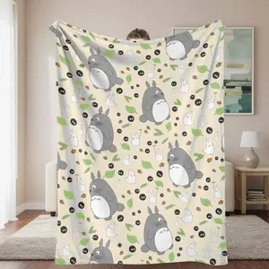 Flannel Throw Blanket - Cute Forest Spirit Cartoon Nature Leaf & Acorn Print, Soft Warm Durable Lightweight, Adorable Style, Botanical, Breathe, Cartoon Mascot Blankets, Ideal for Sofa, Bedroom, Gift, Adorable Style Blankets