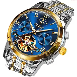 OLEVS Watch OLEVS Men Watch Automatic Mechanical Skeleton Moon Phase Dress Business Stainless Steel 3AT Waterproof Luminous Men Wrist Watch