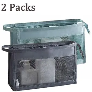 Great Value 2 PCS Mesh Makeup Bags Mesh Cosmetic Bag Portable Travel Organizing Zipper Pouch Toiletries Makeup Pouches Lightweight Hanging Wash Bag for travelling Makeup Bag for Women Man Trips Camping and Daily Use